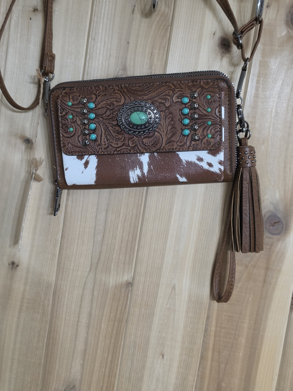 Sam & Hadley Western Tooled Faux Leather Crossbody Wallet Bag - Picture 2 of 16